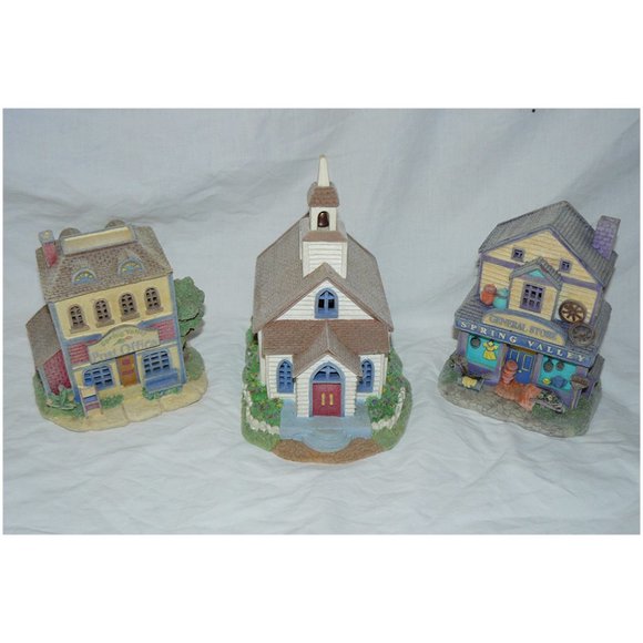 Spring Valley Lighted Christmas Village - General Store, Post Office, Church - Picture 1 of 1